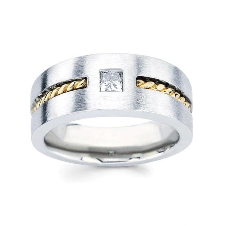0.35 Carat Princess Cut Real Diamond Men's Solitaire Ring Two Tone Gold 