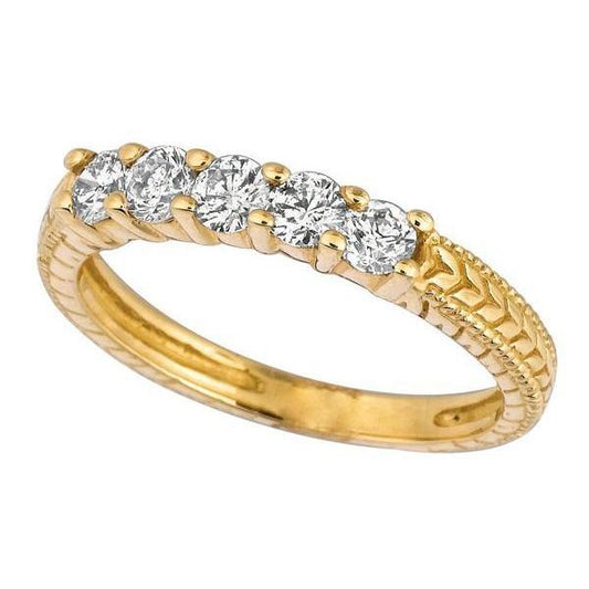 0.50 Carat Round Real Diamond Vintage Style Eternity Band Yellow Gold