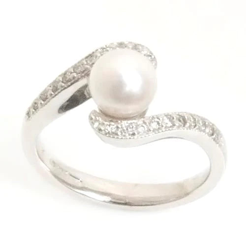 0.50 Carats 10 MM Pearl And Round Cut Real Diamond Engagement Ring