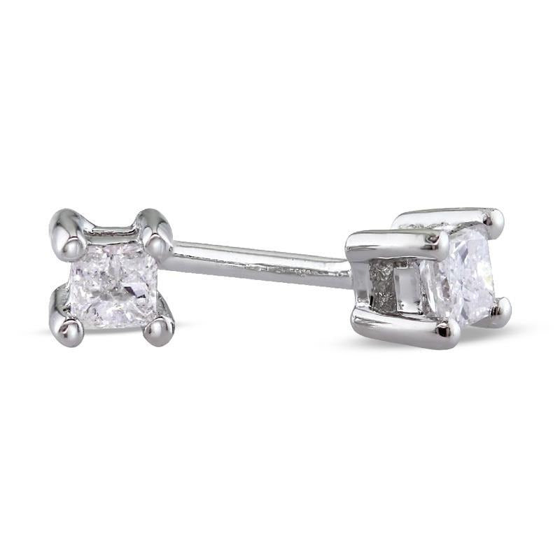 0.70 Carats 4 Prong Set Princess Cut Real Diamond Stud Earring Gold 14K New - Stud Earrings-harrychadent.ca