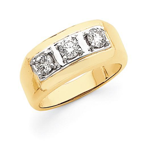 0.75 Carats Genuine Diamond Men's Ring Three Stone 14K Two-Tone New