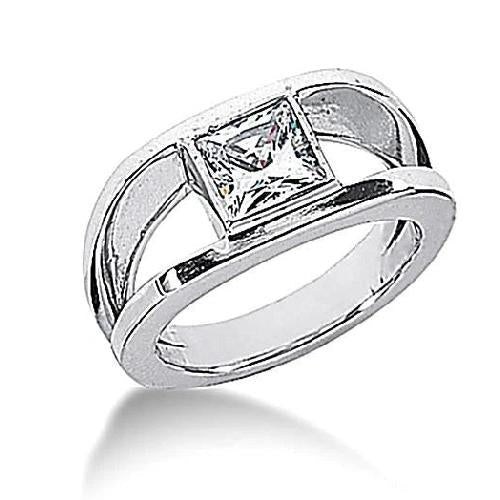 0.75 Carats Genuine Diamond Solitaire Engagement Ring Princess Cut