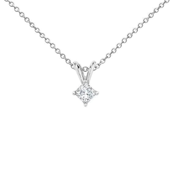 0.75 Carats Princess Cut Real Diamond Women Pendant White Gold 14K