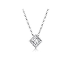 0.75 Carats Princess Cut Solitaire Real Diamond Pendant White Gold 14K