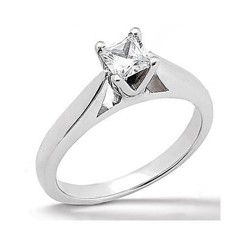 0.75 Carats Real Princess Diamond Solitaire Engagement Ring