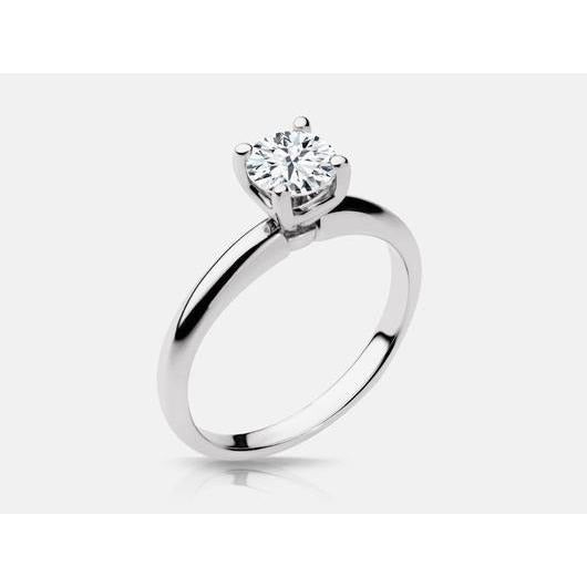 0.75 Carats Solitaire Real Round Diamond Ring 14K White Gold