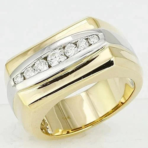 0.80 Ct Natural Diamond Two-Tone 14K Men's Ring Jewelry New