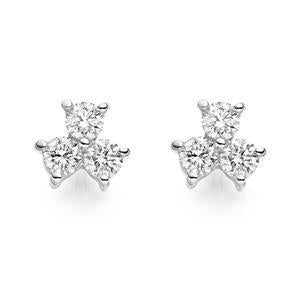 0.90 Carats Round Genuine Diamond Three Stone Stud Earring 14K White Gold