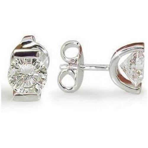 0.90 Carats Round Genuine Diamond Women Stud Earring 14K White Gold