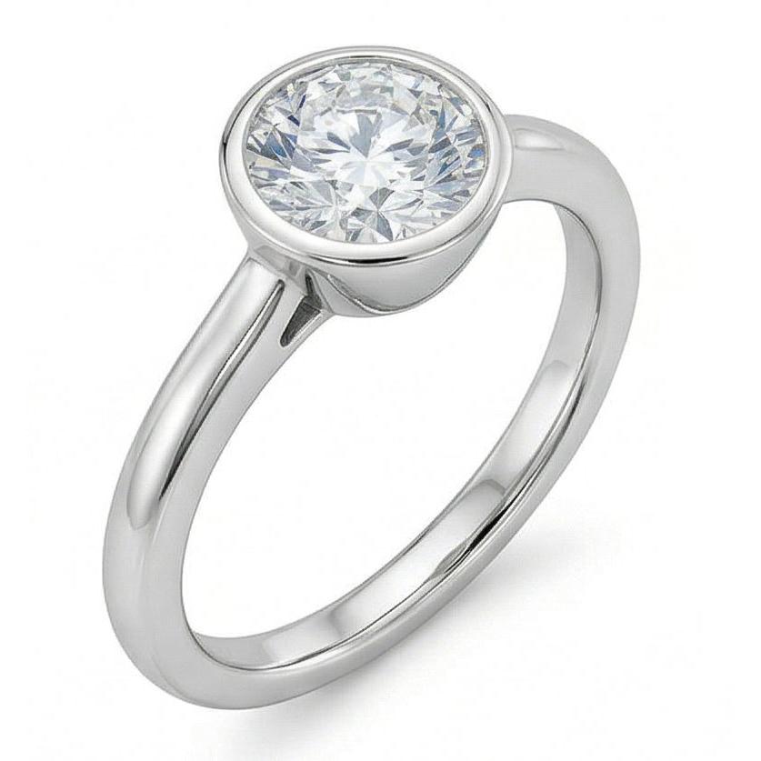 1.20 Ct Round Bezel Set Natural Earth Mined Diamond Wedding Solitaire Ring White Gold 14K