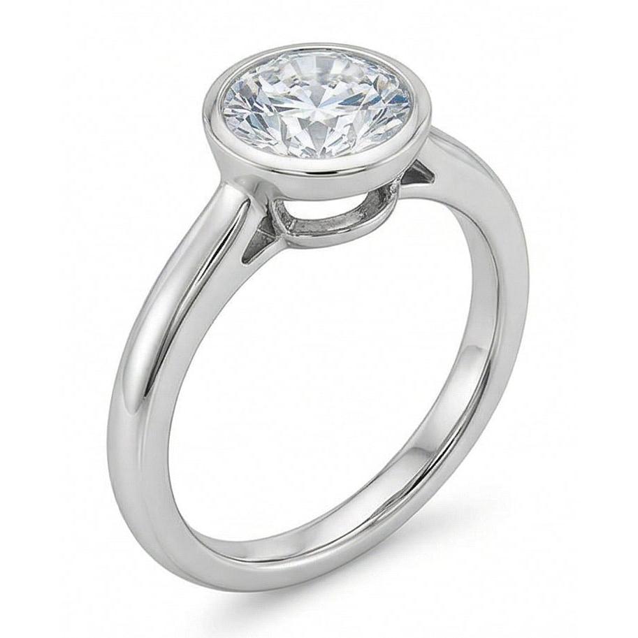 1.20 Ct Round Bezel Set Natural Earth Mined Diamond Wedding Solitaire Ring White Gold 14K