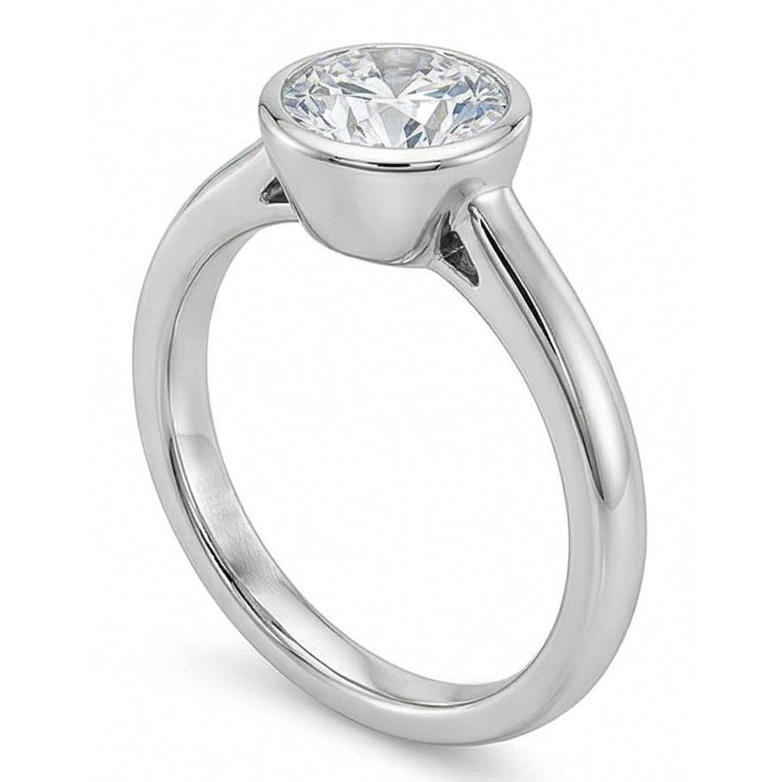 1.20 Ct Round Bezel Set Natural Earth Mined Diamond Wedding Solitaire Ring White Gold 14K