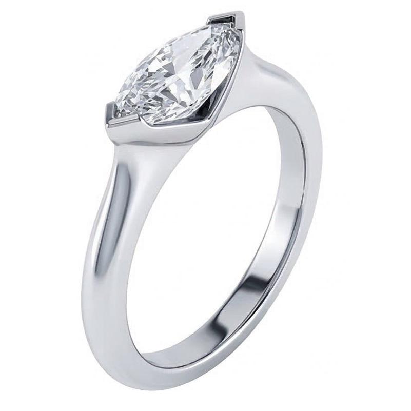 1.25 Carat Bezel Set Marquise Cut Natural Earth Mined Diamond ( Not Lab Grown ) Wedding Ring