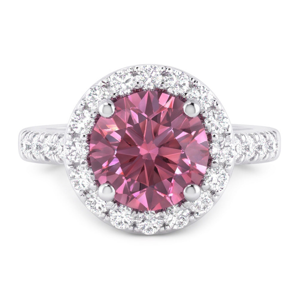 1.25 Carats Round Pink Sapphire Solitaire With Accent Engagement Ring