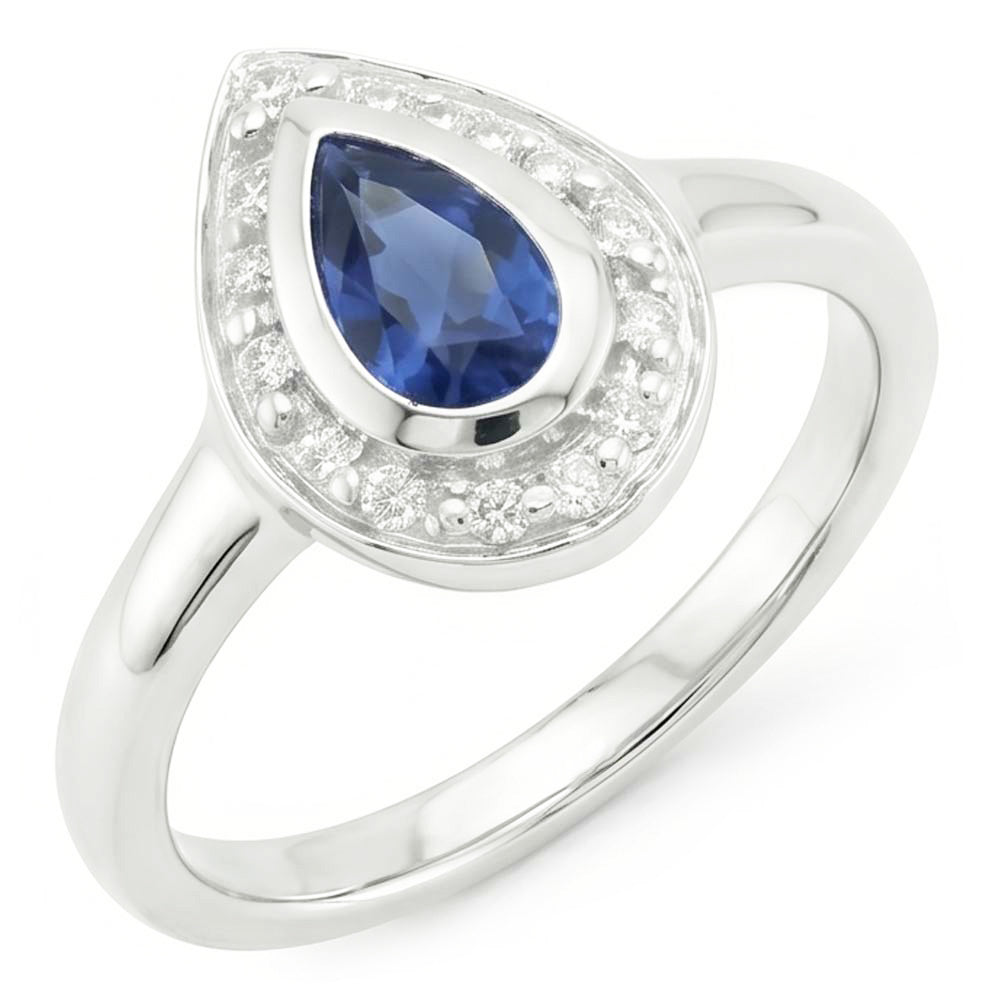 1.31 Ct Ceylon Sapphire Pear Natural Earth Mined Diamond ( Not Lab Grown ) s Wedding Ring