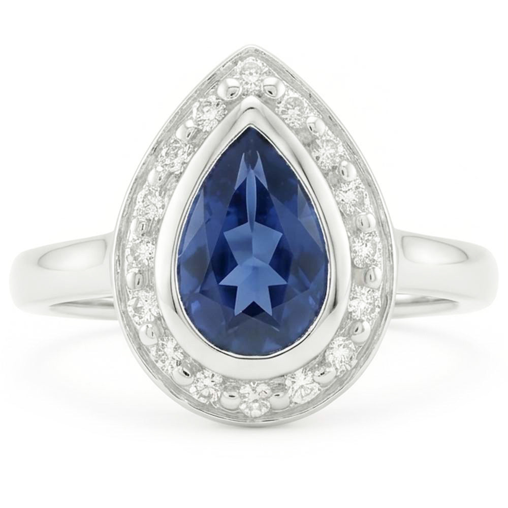 1.31 Ct Ceylon Sapphire Pear Natural Earth Mined Diamond ( Not Lab Grown ) s Wedding Ring