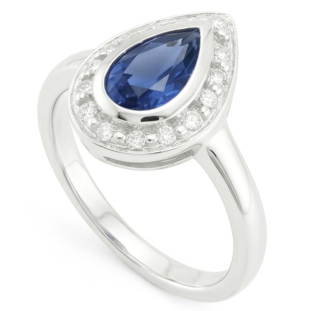 1.31 Ct Ceylon Sapphire Pear Natural Earth Mined Diamond ( Not Lab Grown ) s Wedding Ring
