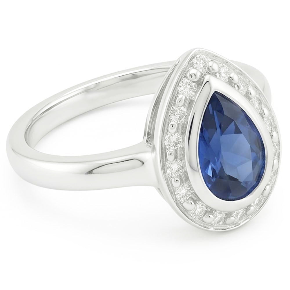 1.31 Ct Ceylon Sapphire Pear Natural Earth Mined Diamond ( Not Lab Grown ) s Wedding Ring