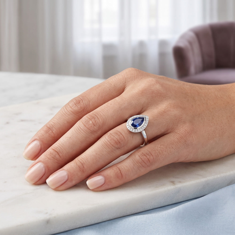 1.31 Ct Ceylon Sapphire Pear Natural Earth Mined Diamond ( Not Lab Grown ) s Wedding Ring