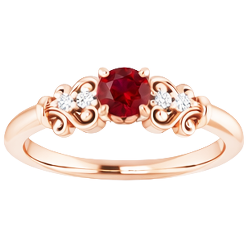 1.40 Carats Rose Gold 14K Natural Earth Mined Diamond ( Not Lab Grown ) Round Ruby Ring