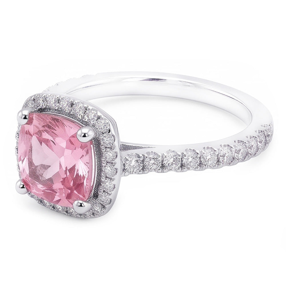 1.41 Ct Cushion Pink Sapphire Anniversary Halo Ring Gemstone