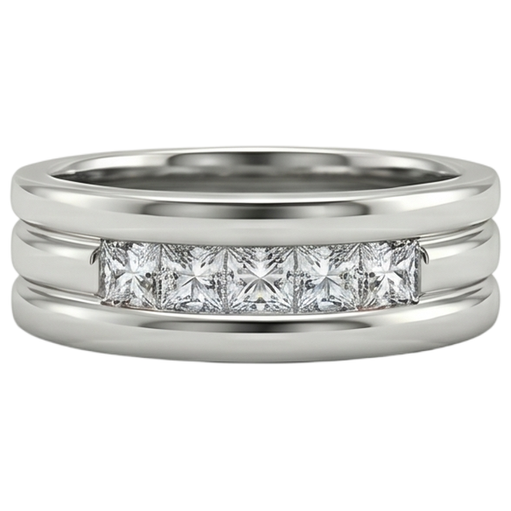 1.5 Ct Princess Cut Mens Natural Earth Mined Diamond ( Not Lab Grown )  Wedding Ring