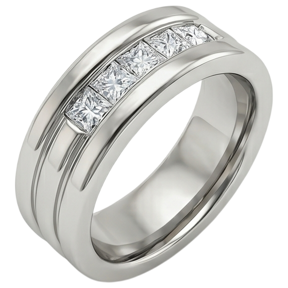 1.5 Ct Princess Cut Mens Natural Earth Mined Diamond ( Not Lab Grown )  Wedding Ring