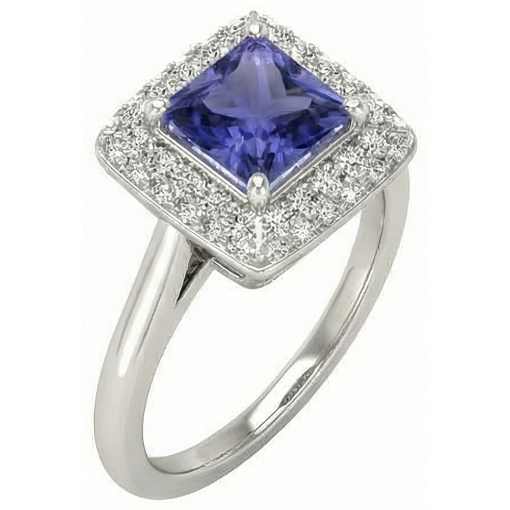 1.5 Ct Princess Cut Tanzanite With Natural Earth Mined Diamond ( Not Lab Grown )  Ring White Gold