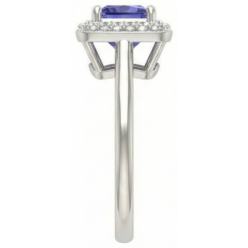 1.5 Ct Princess Cut Tanzanite With Natural Earth Mined Diamond ( Not Lab Grown )  Ring White Gold