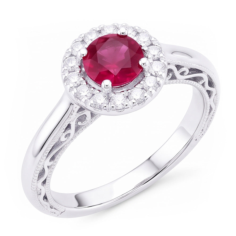 1.5 Ct Round Cut Red Sapphire Natural Earth Mined Diamond ( Not Lab Grown )  Ring White Gold