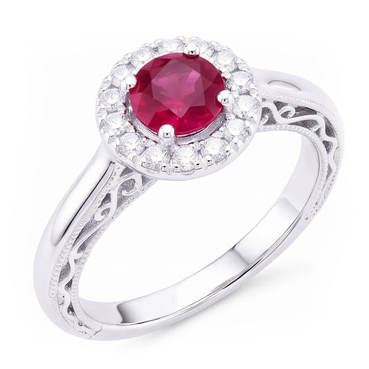 1.5 Ct Round Cut Red Sapphire Natural Earth Mined Diamond ( Not Lab Grown )  Ring White Gold