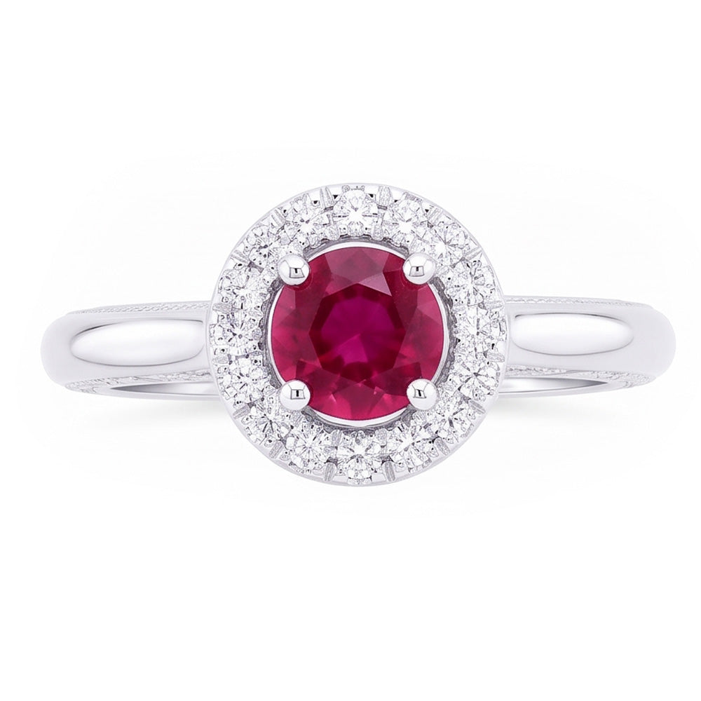 1.5 Ct Round Cut Red Sapphire Natural Earth Mined Diamond ( Not Lab Grown )  Ring White Gold