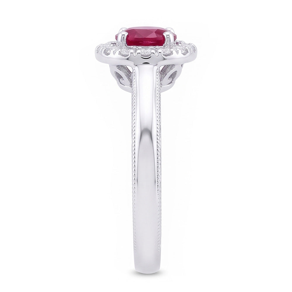 1.5 Ct Round Cut Red Sapphire Natural Earth Mined Diamond ( Not Lab Grown )  Ring White Gold