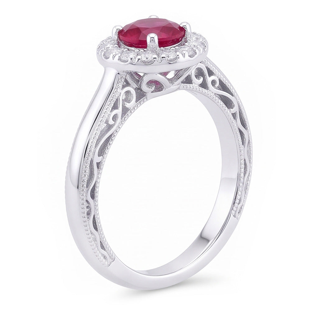 1.5 Ct Round Cut Red Sapphire Natural Earth Mined Diamond ( Not Lab Grown )  Ring White Gold