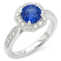 1.5 Ct Sapphire And Natural Earth Mined Diamond ( Not Lab Grown ) Wedding Ring 14K White Gold