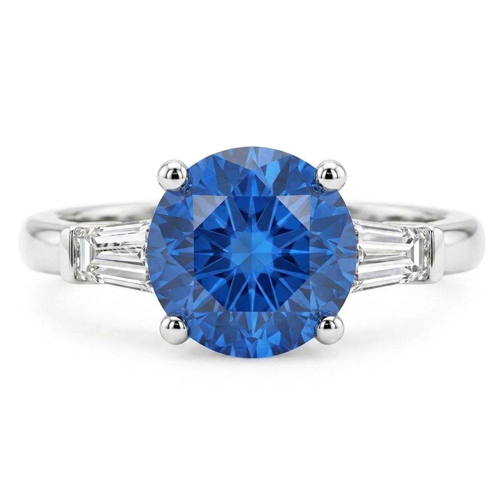 1.5 Ct Sri Lanka Sapphire And Baguette Natural Earth Mined Diamond ( Not Lab Grown )  3 Stone Ring