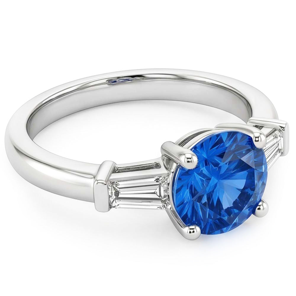 1.5 Ct Sri Lanka Sapphire And Baguette Natural Earth Mined Diamond ( Not Lab Grown )  3 Stone Ring