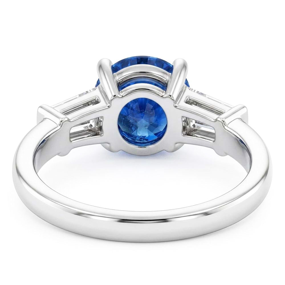 1.5 Ct Sri Lanka Sapphire And Baguette Natural Earth Mined Diamond ( Not Lab Grown )  3 Stone Ring