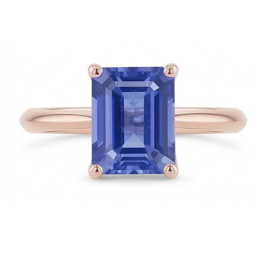 1.50 Carats Classic Solitaire Ring Emerald Blue Sapphire Rose Gold 14K