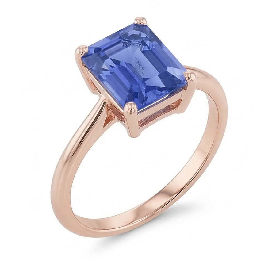 1.50 Carats Classic Solitaire Ring Emerald Blue Sapphire Rose Gold 14K