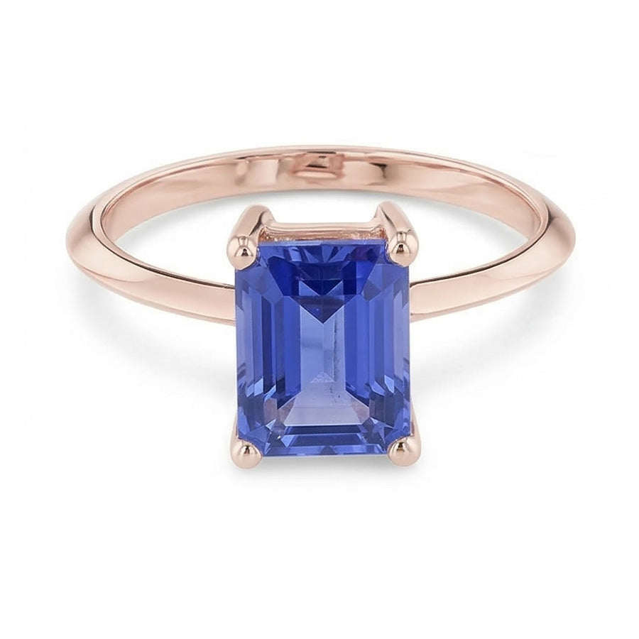 1.50 Carats Classic Solitaire Ring Emerald Blue Sapphire Rose Gold 14K