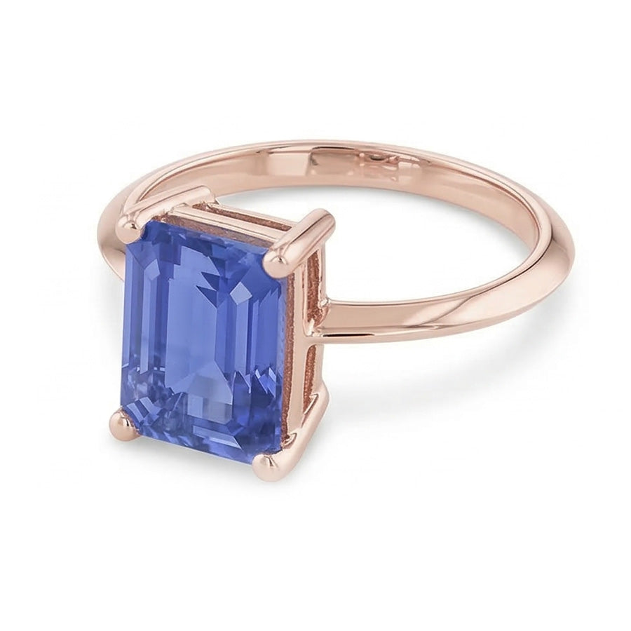 1.50 Carats Classic Solitaire Ring Emerald Blue Sapphire Rose Gold 14K