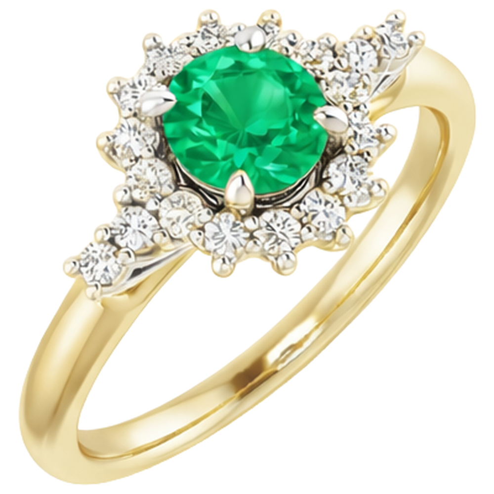 1.50 Carats Natural Earth Mined Diamond ( Not Lab Grown ) Round Green Emerald Ring Two Tone Gold 14K