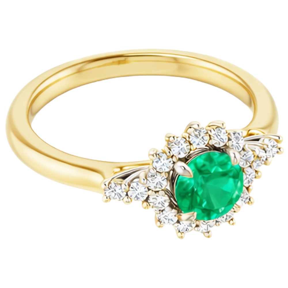 1.50 Carats Natural Earth Mined Diamond ( Not Lab Grown ) Round Green Emerald Ring Two Tone Gold 14K