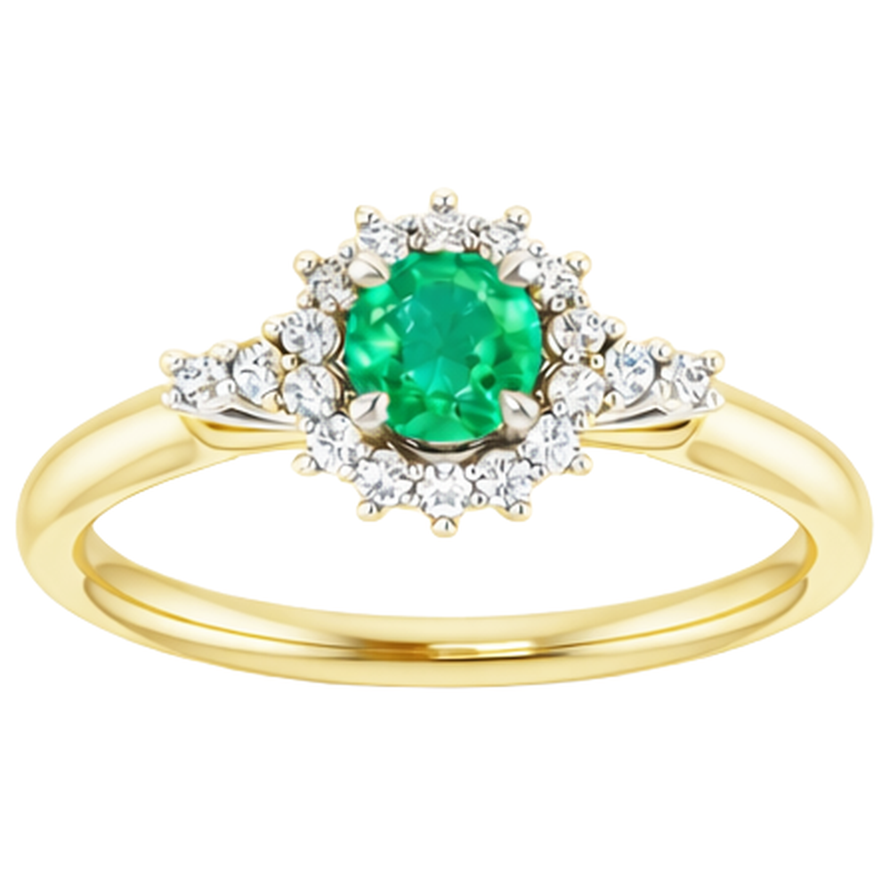 1.50 Carats Natural Earth Mined Diamond ( Not Lab Grown ) Round Green Emerald Ring Two Tone Gold 14K