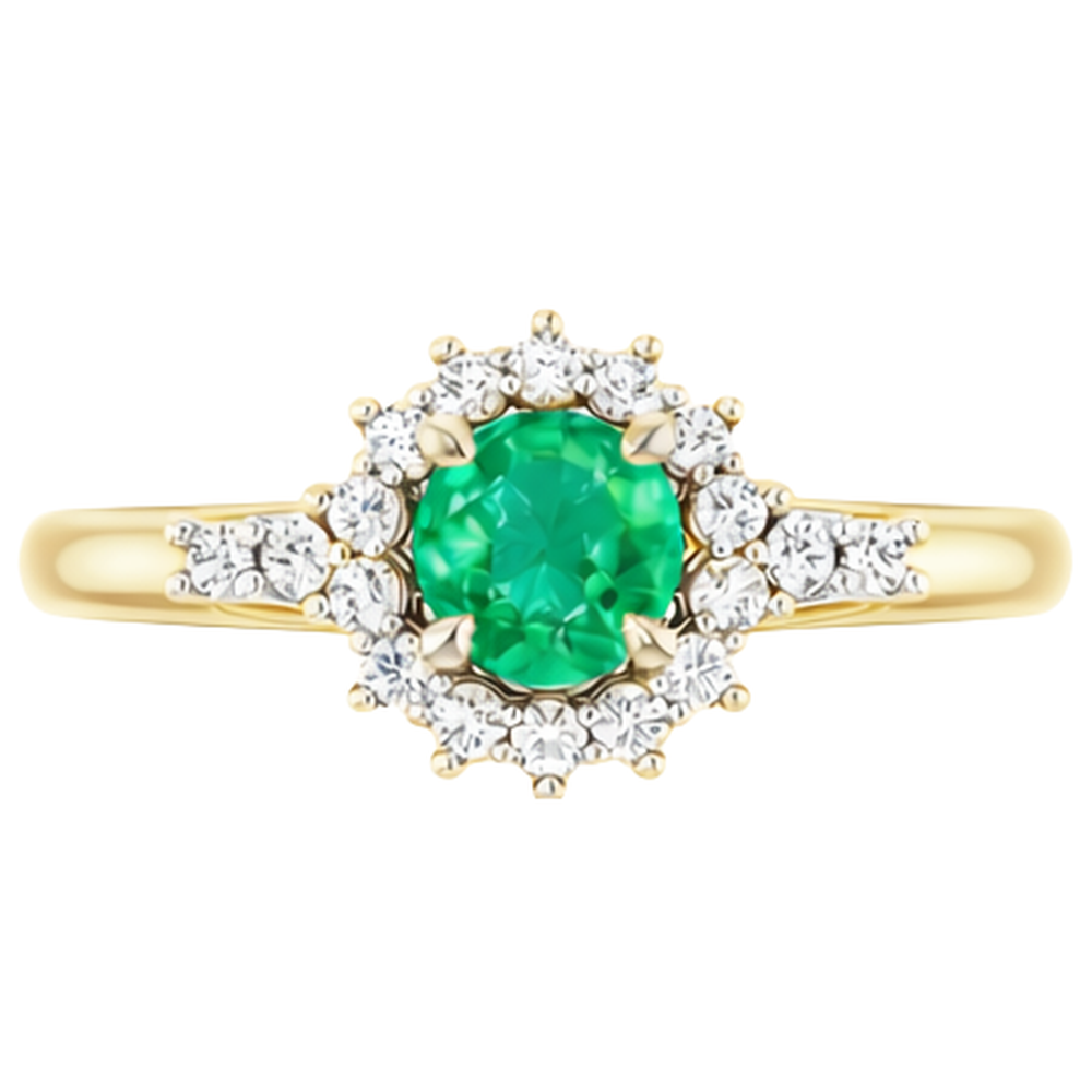 1.50 Carats Natural Earth Mined Diamond ( Not Lab Grown ) Round Green Emerald Ring Two Tone Gold 14K
