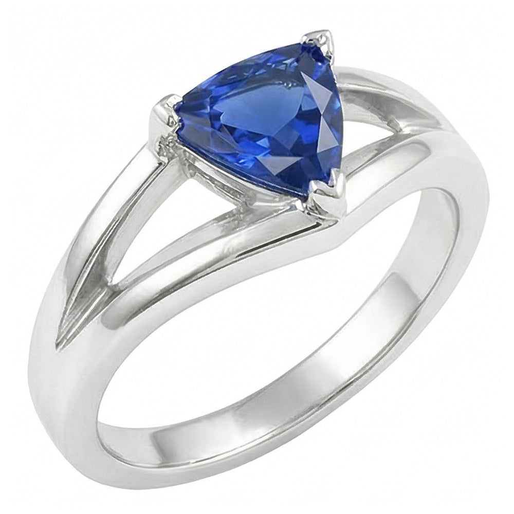 1.50 Carats Solitaire Ring Trillion Ceylon Sapphire Split Shank