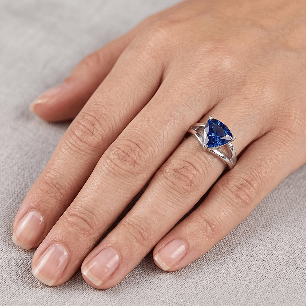 1.50 Carats Solitaire Ring Trillion Ceylon Sapphire Split Shank