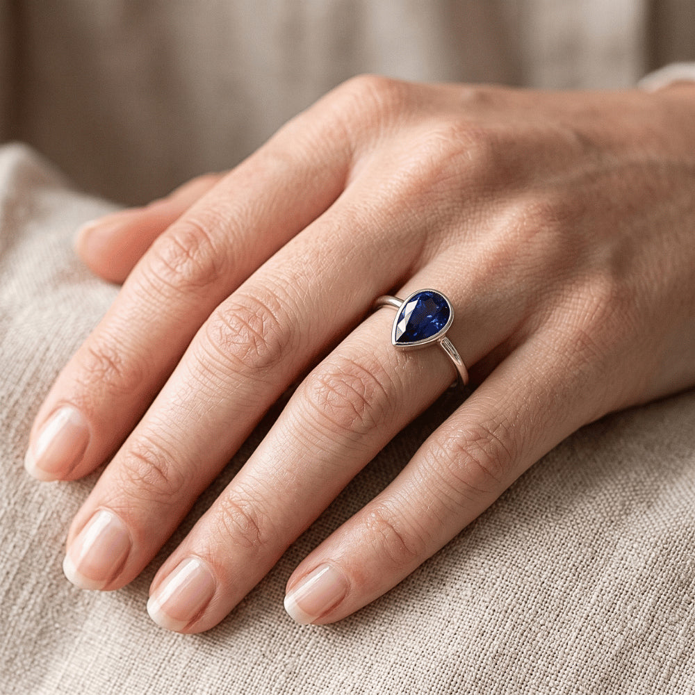 1.50 ct Royal Blue Sapphire Colored Stone Ring in 14K White Gold