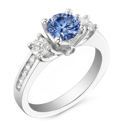 1.51 Ct. White Blue Natural Earth Mined Diamond ( Not Lab Grown )s 3 Stone Gemstone Ring White Gold